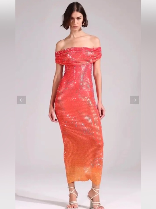 Self-Portrait Dresses & Skirts - Self Portrait Off-Shoulder Sequin Gradient Dress in Orange, Size 2, EUC
